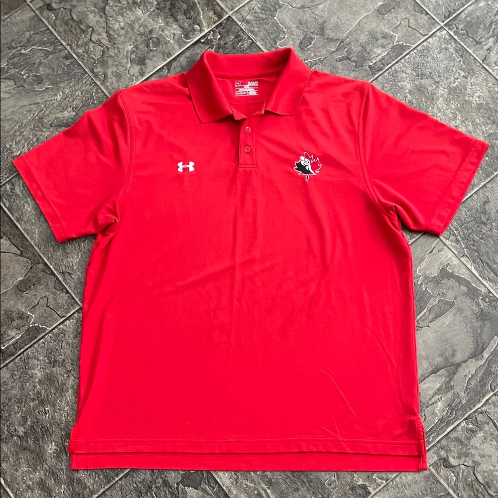 RUGBY CANADA UNDER ARMOUR Mens Polo Shirt Embroidered Logos Athletics Sports Fan